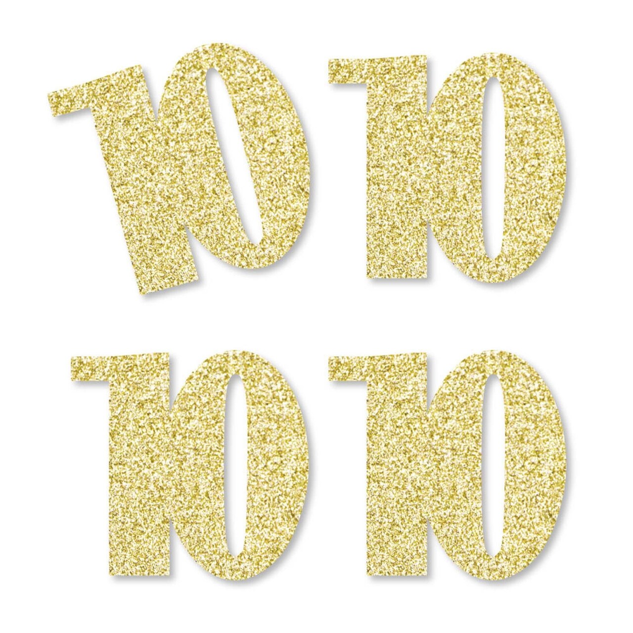 Big Dot of Happiness Gold Glitter 10 - No-Mess Real Gold Glitter Cut-Out Numbers - 10th Birthday Party Confetti - Set of 24